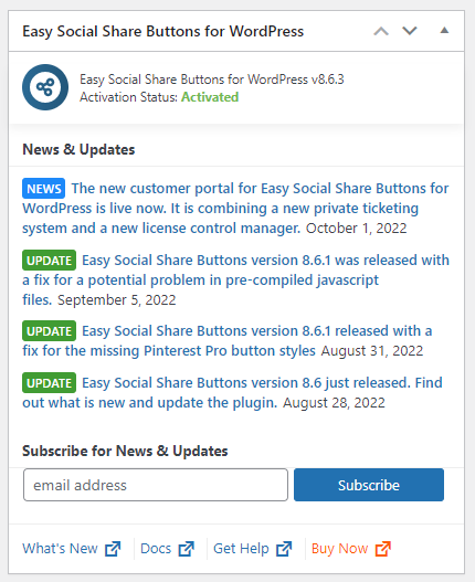 How to Remove Admin Dashboard Widget Easy Social Share Buttons for WordPress / AppsCreo Overview (News)? 1
